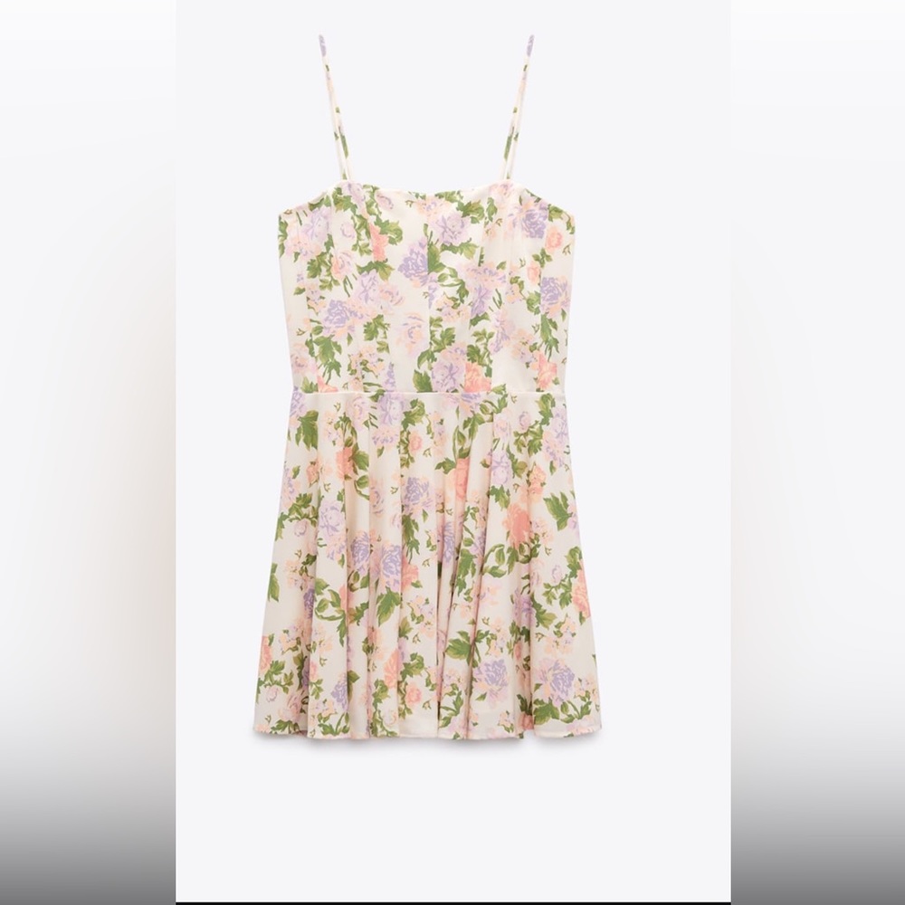 zara mini dress with straight neckline floral print - Picture 2 of 3